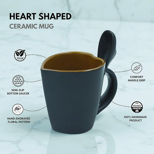 Heart Ceramic Mug with Spoon