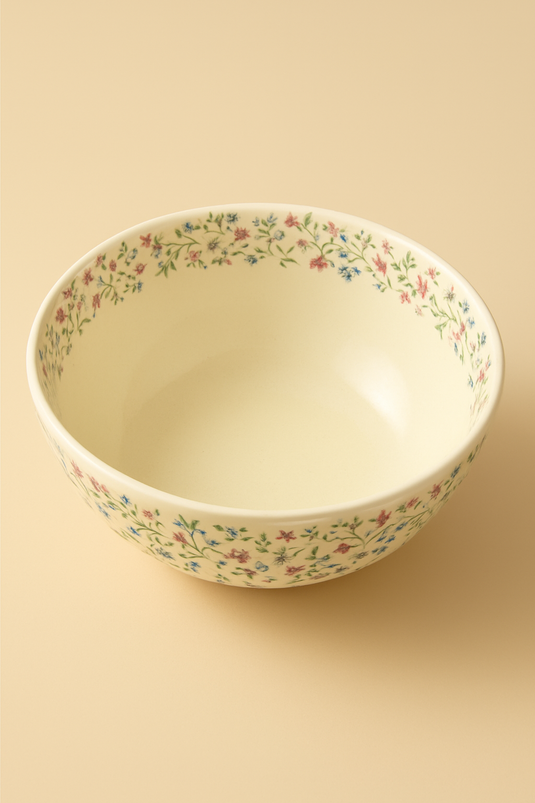 Handcrafted Floral Ceramic Serving Bowl| Sapphire Bloom Design Microwave Safe | Elegant Bowl for Daily Meals, Salads, Snacks & Hosting | Ceramic Kitchenware
