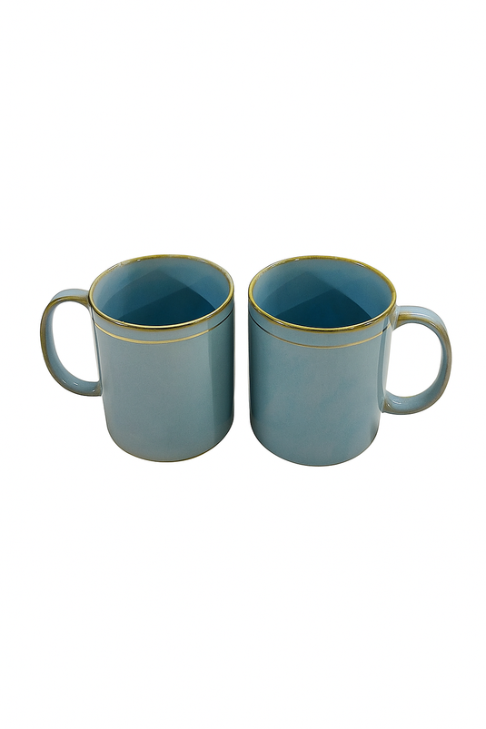 Blue Ceramic Coffee Mugs (Set of 2) – Sky Blue Colour, Line Design, Perfect for Home, Kitchen, or Office