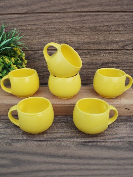 Ceramic Yellow Microwave Safe Chai/Tea Cups Set of 6