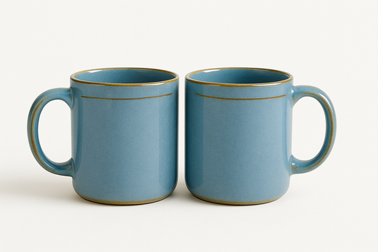 Blue Ceramic Coffee Mugs (Set of 2) – Sky Blue Colour, Line Design, Perfect for Home, Kitchen, or Office