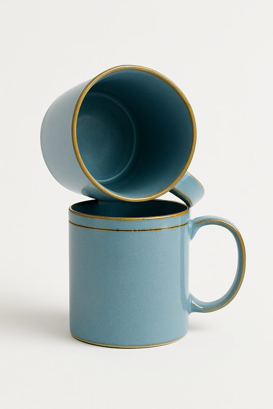 Blue Ceramic Coffee Mugs (Set of 2) – Sky Blue Colour, Line Design, Perfect for Home, Kitchen, or Office