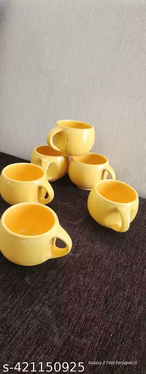 Ceramic Yellow Microwave Safe Chai/Tea Cups Set of 6