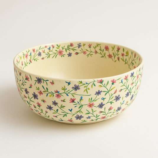 Handcrafted Floral Ceramic Serving Bowl| Sapphire Bloom Design Microwave Safe | Elegant Bowl for Daily Meals, Salads, Snacks & Hosting | Ceramic Kitchenware