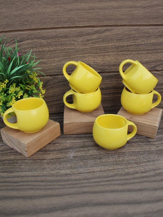 Ceramic Yellow Microwave Safe Chai/Tea Cups Set of 6